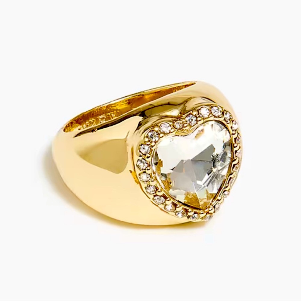 J. Crew Gold Heart Ring with Crystal Accents Size 7